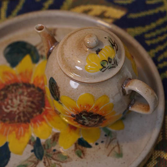 100% Handmade Sunflower Tea Set (Teapot + Tray)