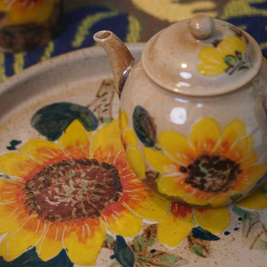 100% Handmade Sunflower Tea Set (Teapot + Tray)