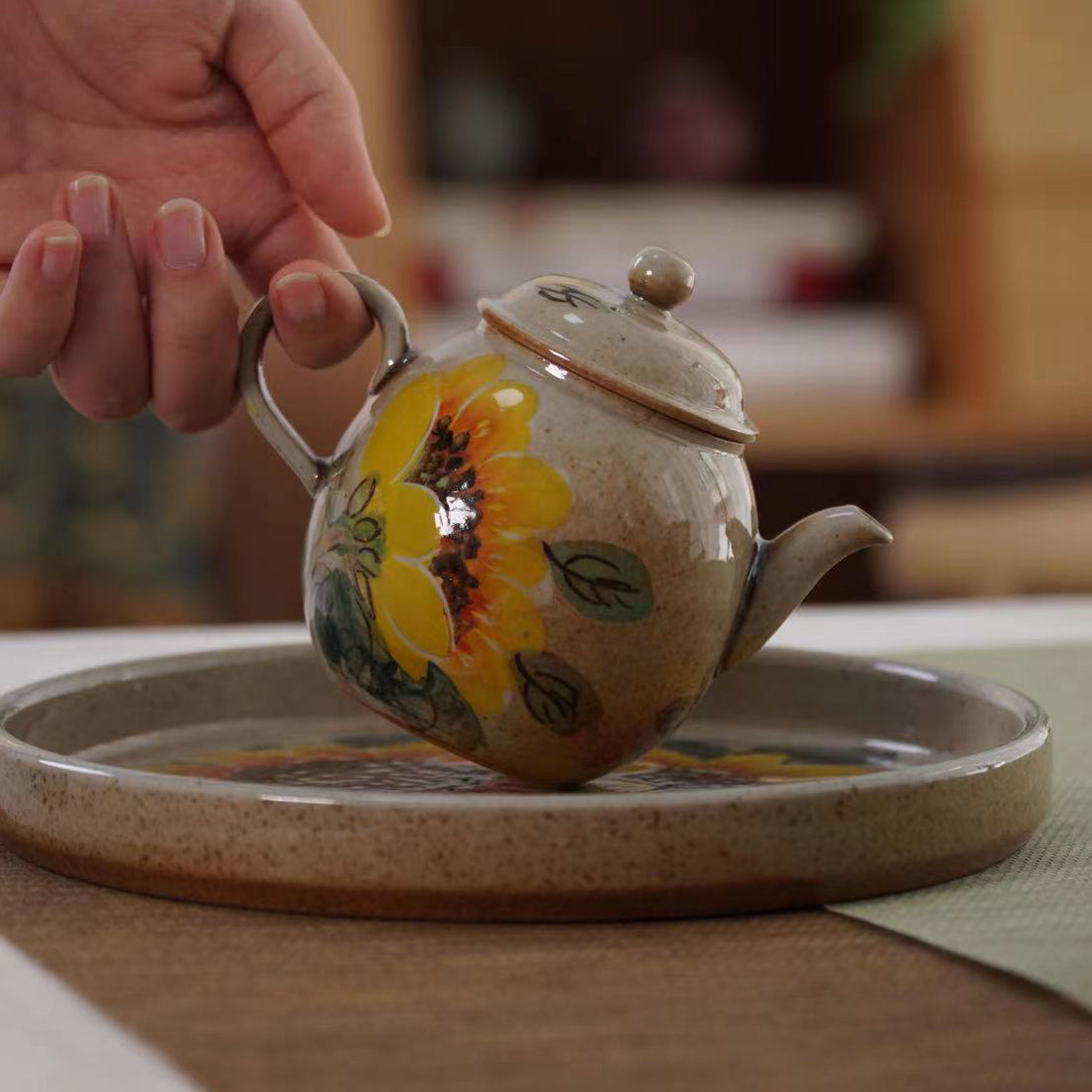 100% Handmade Sunflower Tea Set (Teapot + Tray)