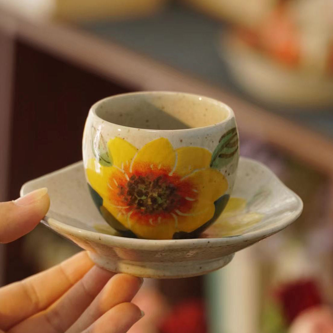 100% Handmade Painting Style Tea Set (Teacup + Dish)