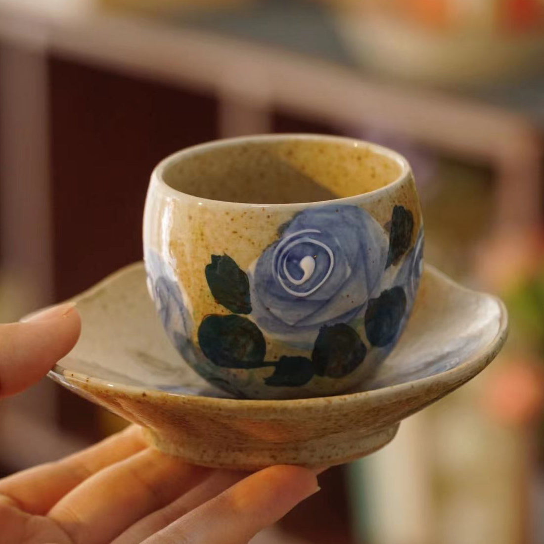 100% Handmade Painting Style Tea Set (Teacup + Dish)