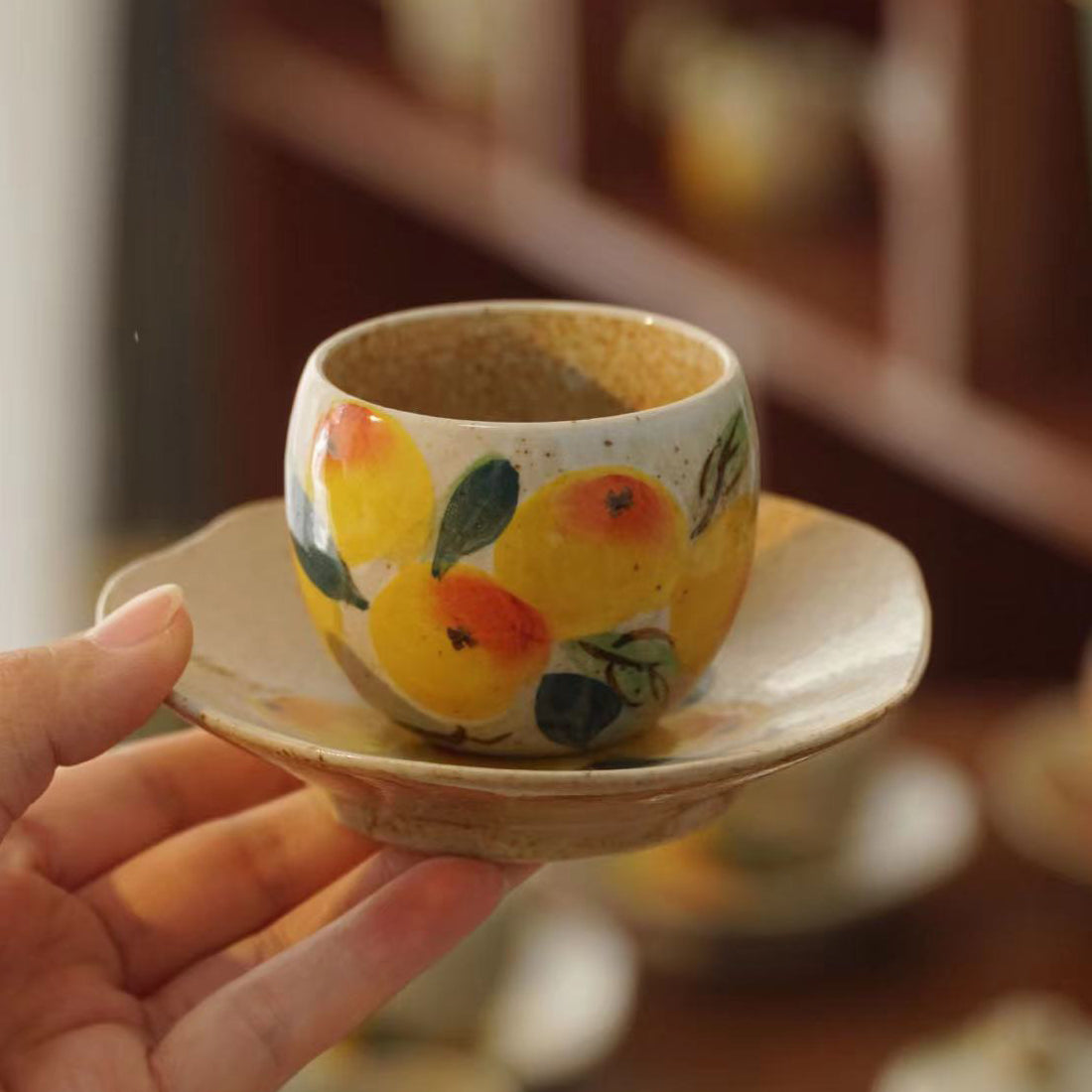 100% Handmade Painting Style Tea Set (Teacup + Dish)