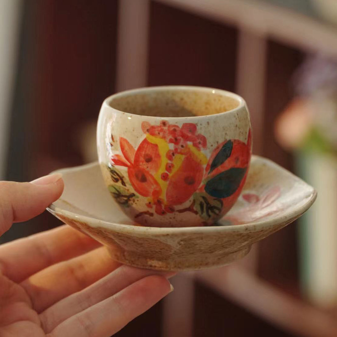 100% Handmade Painting Style Tea Set (Teacup + Dish)